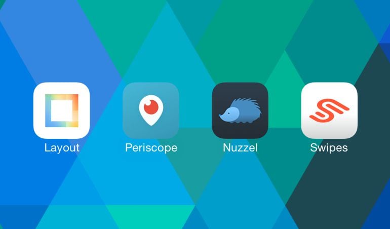 Iconos de ‘Layout’, ‘Periscope’, ‘Nuzzel’ y ‘Swipes’