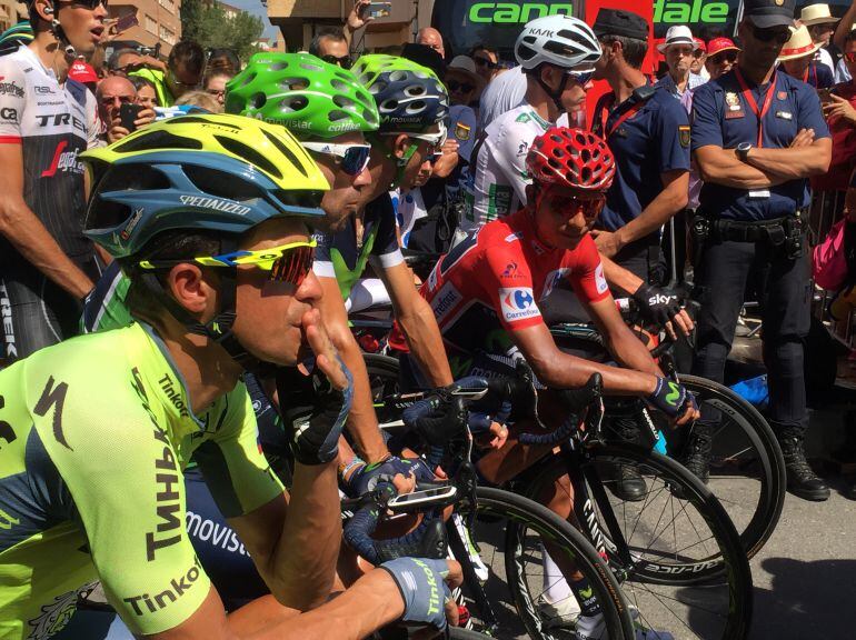 Contador, Valverde, Quintana y Froome, minutos antes de iniciarse la etapa