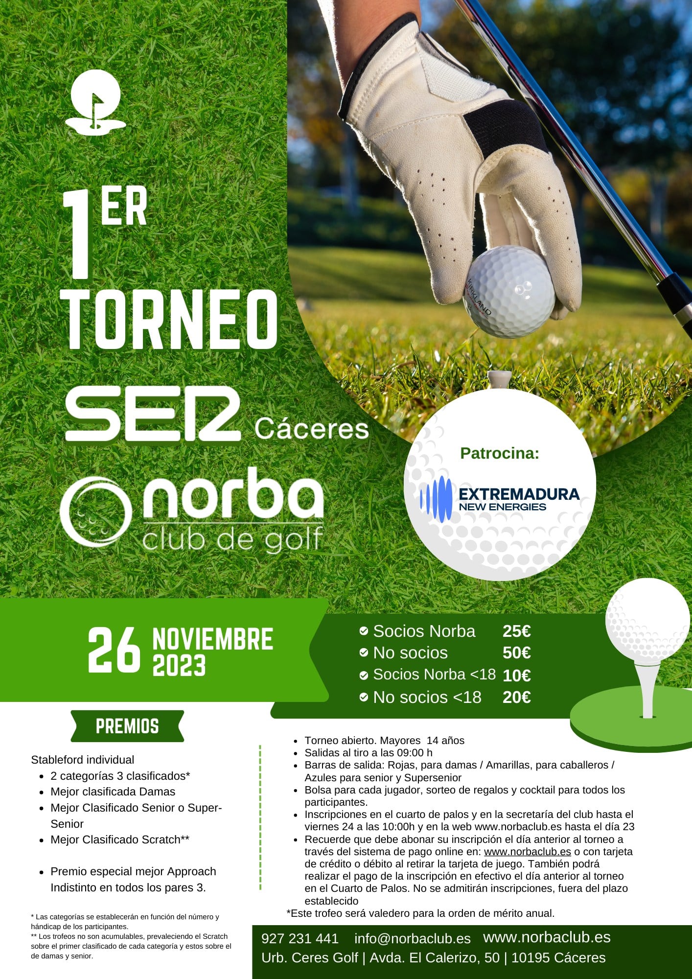 Cartel del I Torneo de golf SER Cáceres Norba Club.