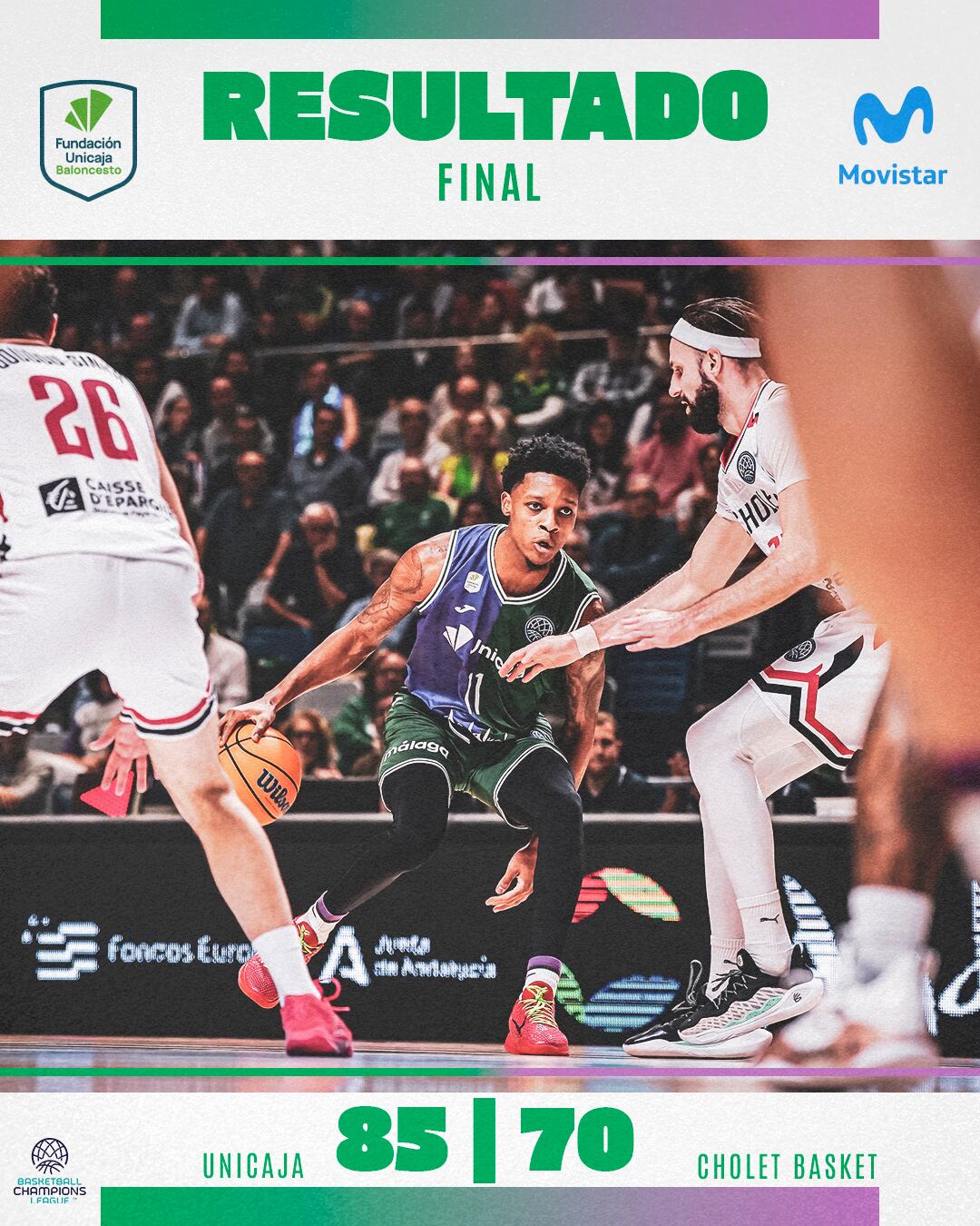 El Unicaja consiguió la sexta victoria de la ronda de dieciseisavos de final de la BCL ante el Cholet