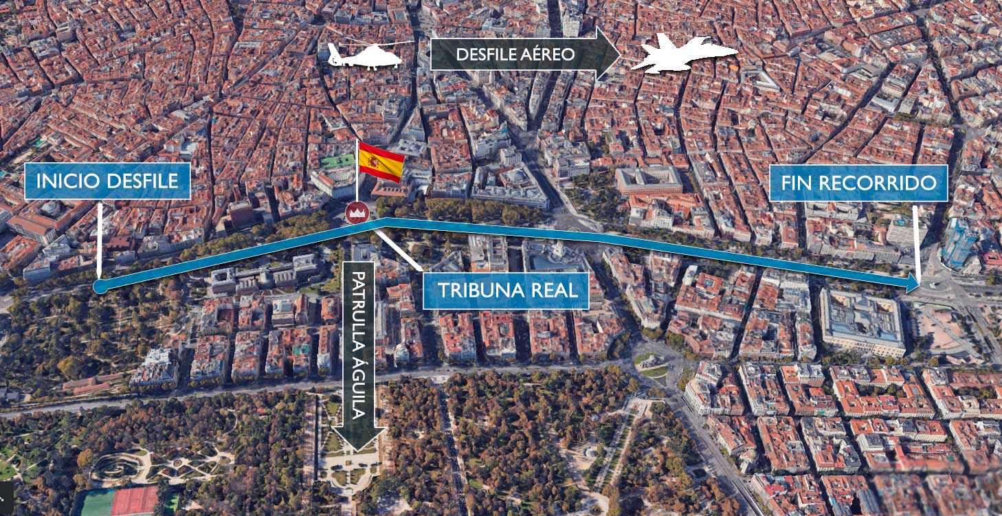 Este es el recorrido del desfile militar del 12 de octubre 2024 en Madrid.