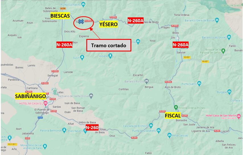 Tramo en obras en la N-260