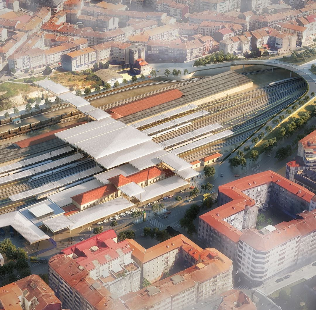 Diseño para remodelar y ampliar la estación ferroviaria de Orense, realizado por el equipo formado por el estudio de Norman Foster y el arquitecto local Juan Carlos Cabanelas. 