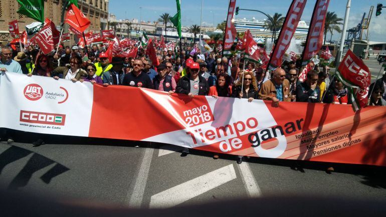 Imagen de una de las manifestaciones que ha rrecorido Cádiz durante este 1 de mayo