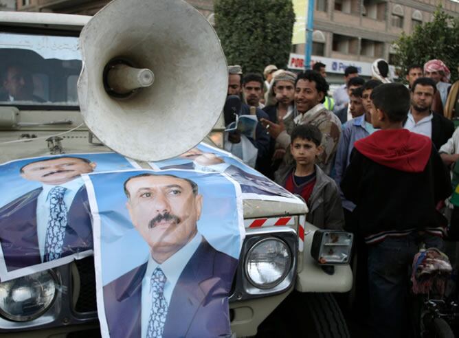 Partidarios de Salé en las calles de Yemen en la jornada de ayer