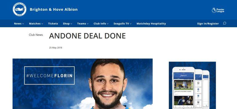 La web del Brighton anuncia el fichaje de Andone