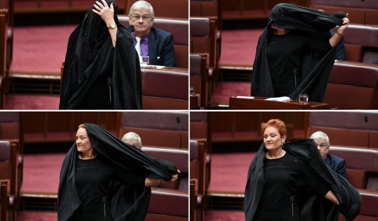 La senadora ultraconservadora Pauline Hanson, ha acudido al Parlamento australiano con burka para denunciar su uso. 