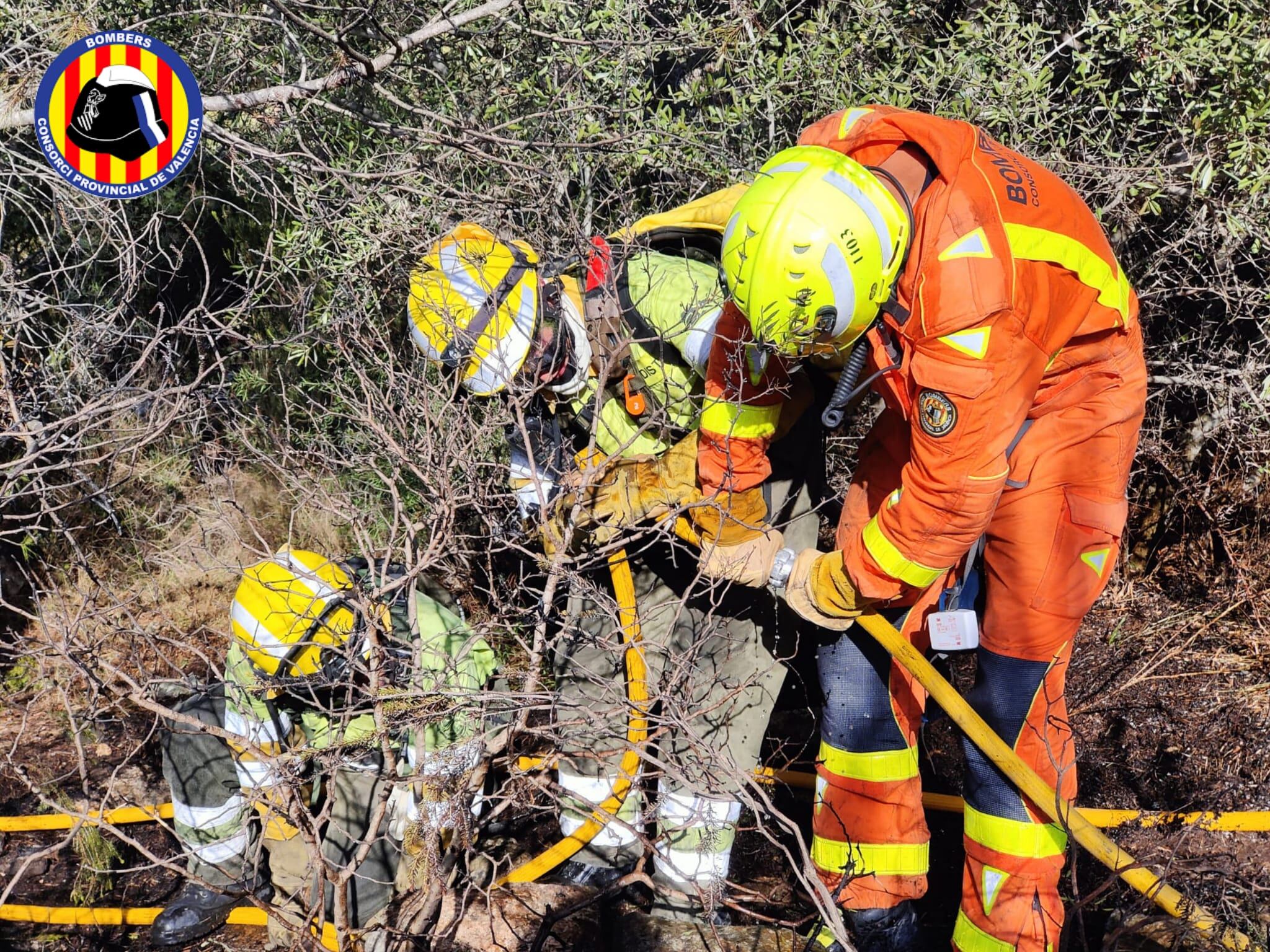 Bomberos trabajando en el incendio en Albalat dels Tarongers