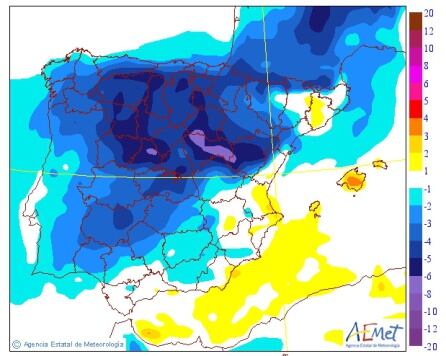 Variación máxima de la temperatura para el miércoles 26 de abril.