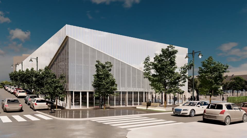 Teórica fachada del nuevo pabelllón de gimnasia de Alcoy