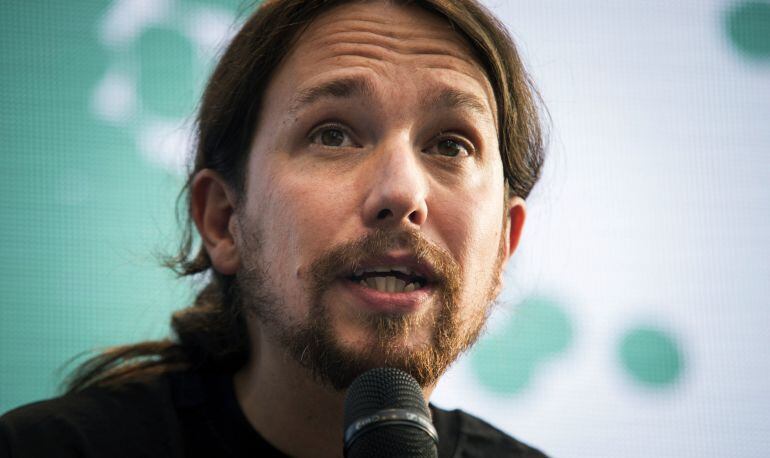 El líder de Podemos, Pablo Iglesias, durante la clausura de la Universidad del partido en la Universidad Complutense de Madrid. 