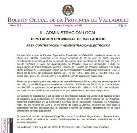 Documento del BOP de Valladolid que recoge la cesión de los locales.