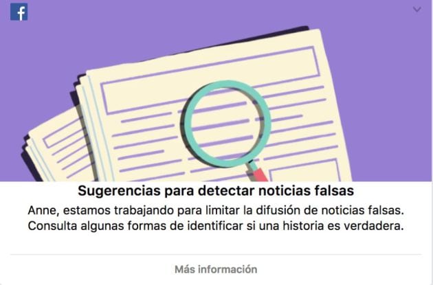 Facebook presenta las sugerencias para detectar noticias falsas.