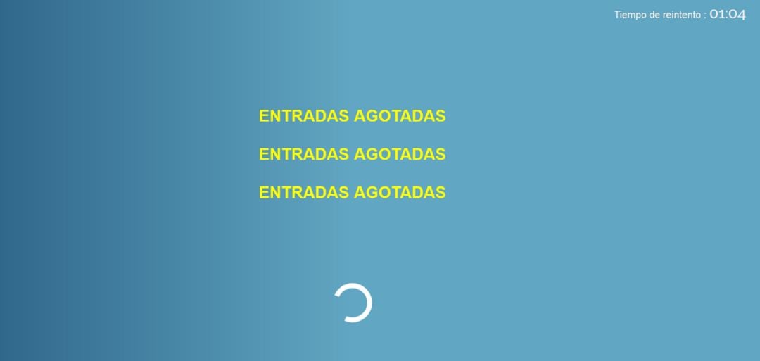 Cartel en la web que da por &quot;agotadas&quot; las entradas