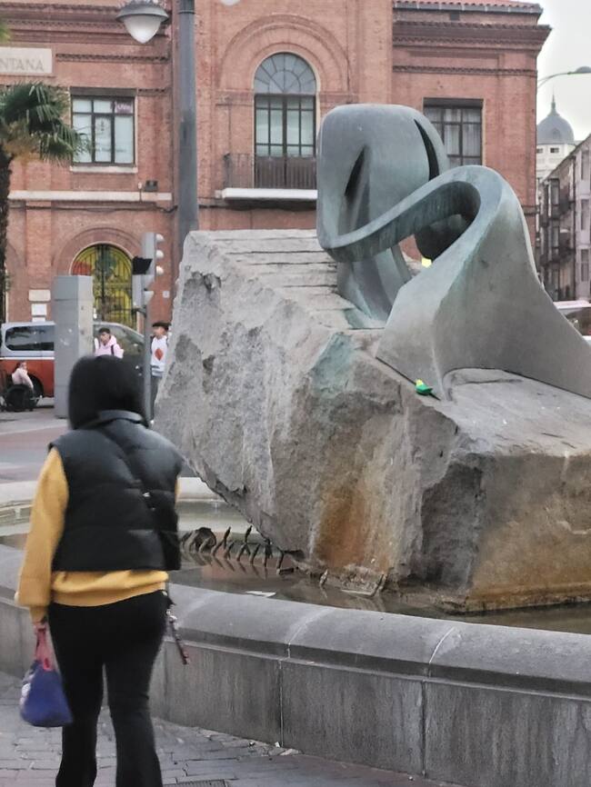 Una mujer observa uno de los #VallaPájaros