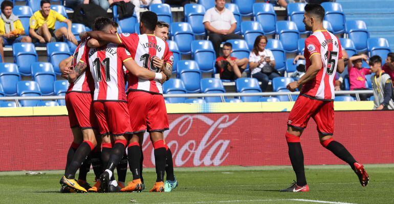 Los jugadores del Girona celebran un gol en Gran Canaria