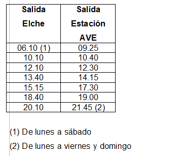 Horarios bus AVE Elche