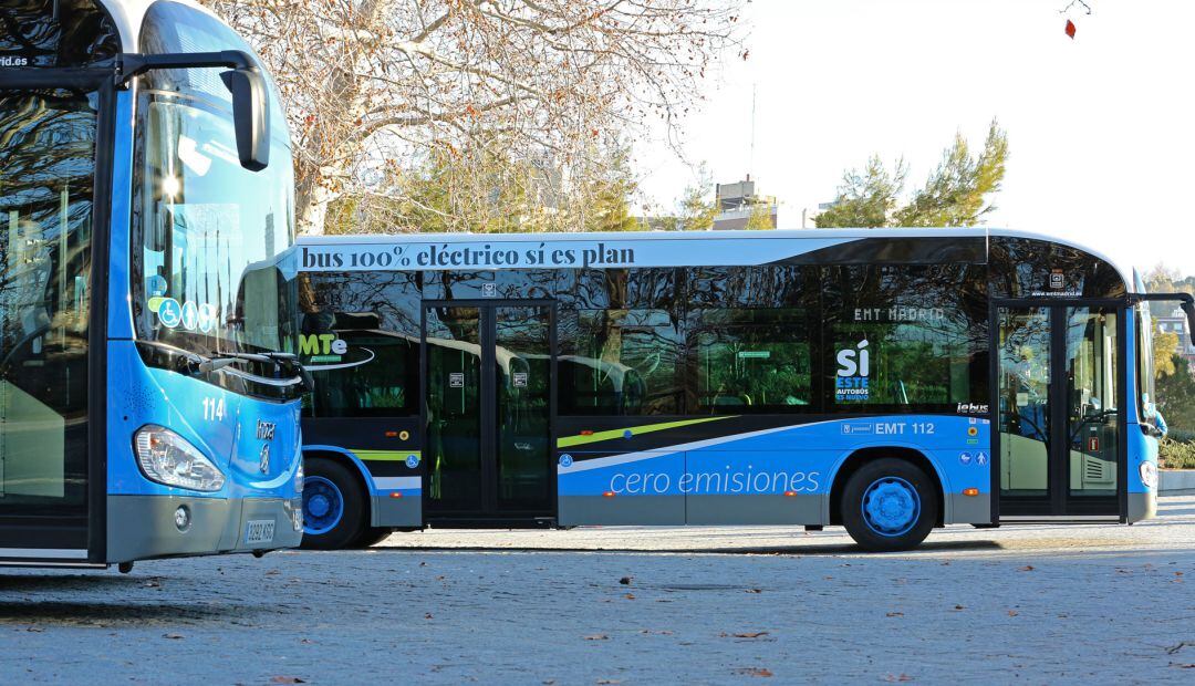 EN la imagen, dos de los autobuses de cero emisiones que realizarán este recorrido.