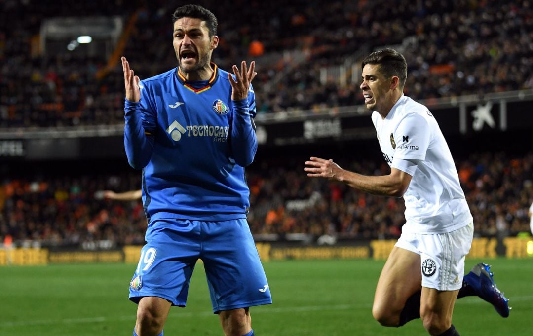 Jorge Molina, en el partido de Mestalla entre el Valencia y el Getafe en la Copa del Rey.