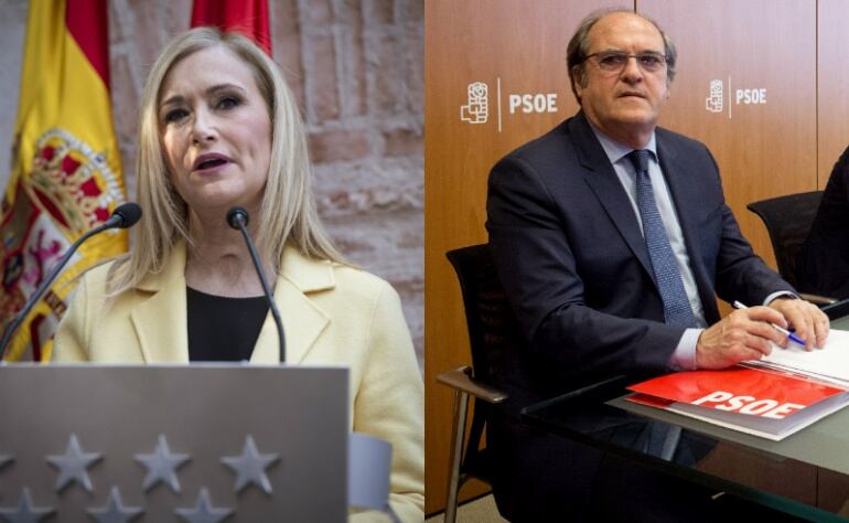 Cristina Cifuentes, presidenta de la Comunidad de Madrid y presidenta del PP de Madrid, y Ángel Gabilondo, portavoz del PSOE en la Asamblea de Madrid. 