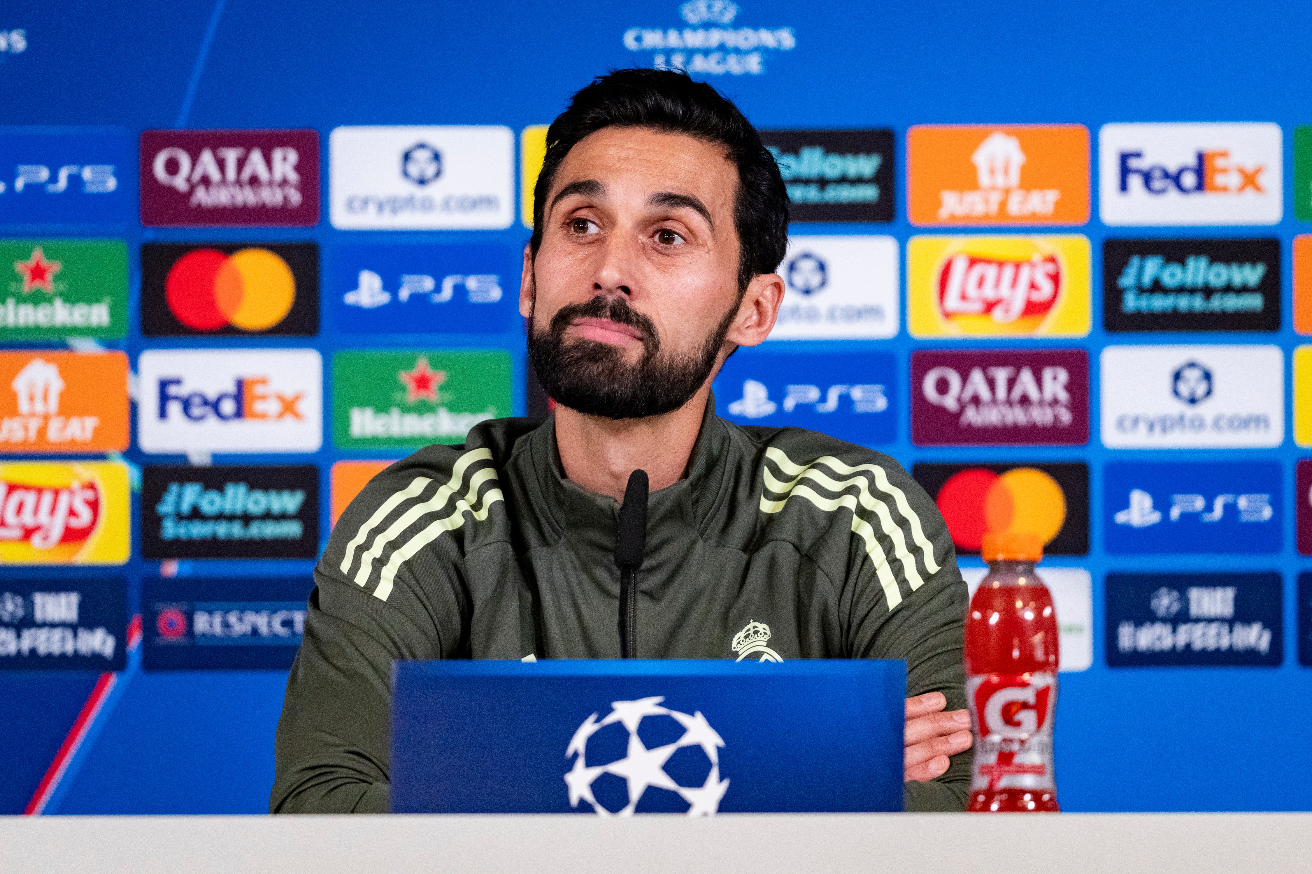 Álvaro Arbeloa, en una rueda de prensa de Champions con el Real Madrid