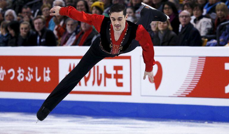 Javier Fernandez en un momento del programa corto en el TD Garden de Bostón