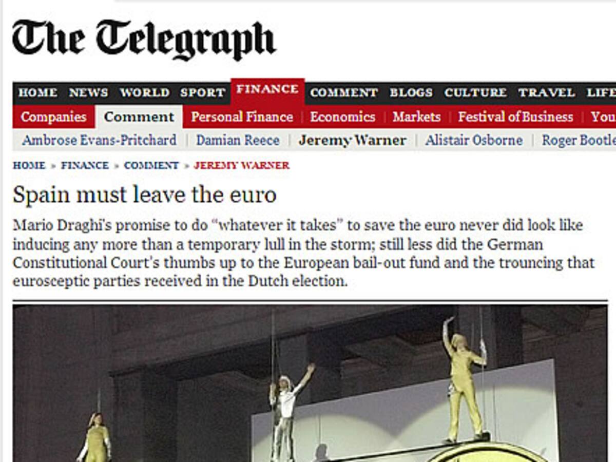 'The Telegraph' defiende en su editorial que "España debe salir del euro"