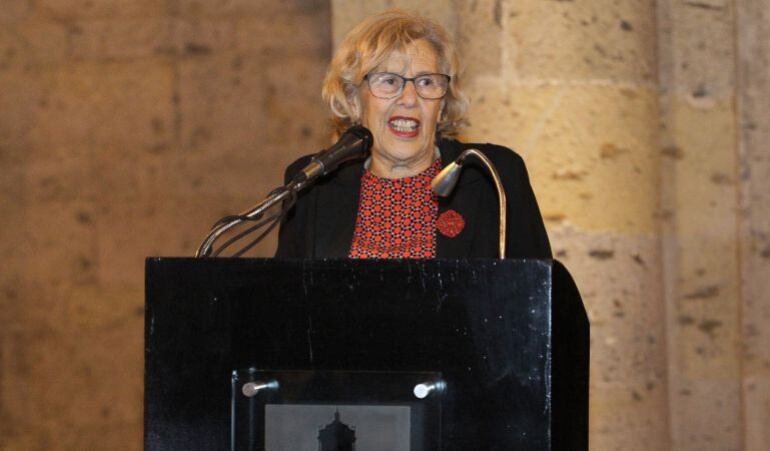 La alcaldesa de Madrid, Manuela Carmena, durante la inauguración de la exposición “Pongamos que hablo de Madrid” en la ciudad de Guadalajara (México).