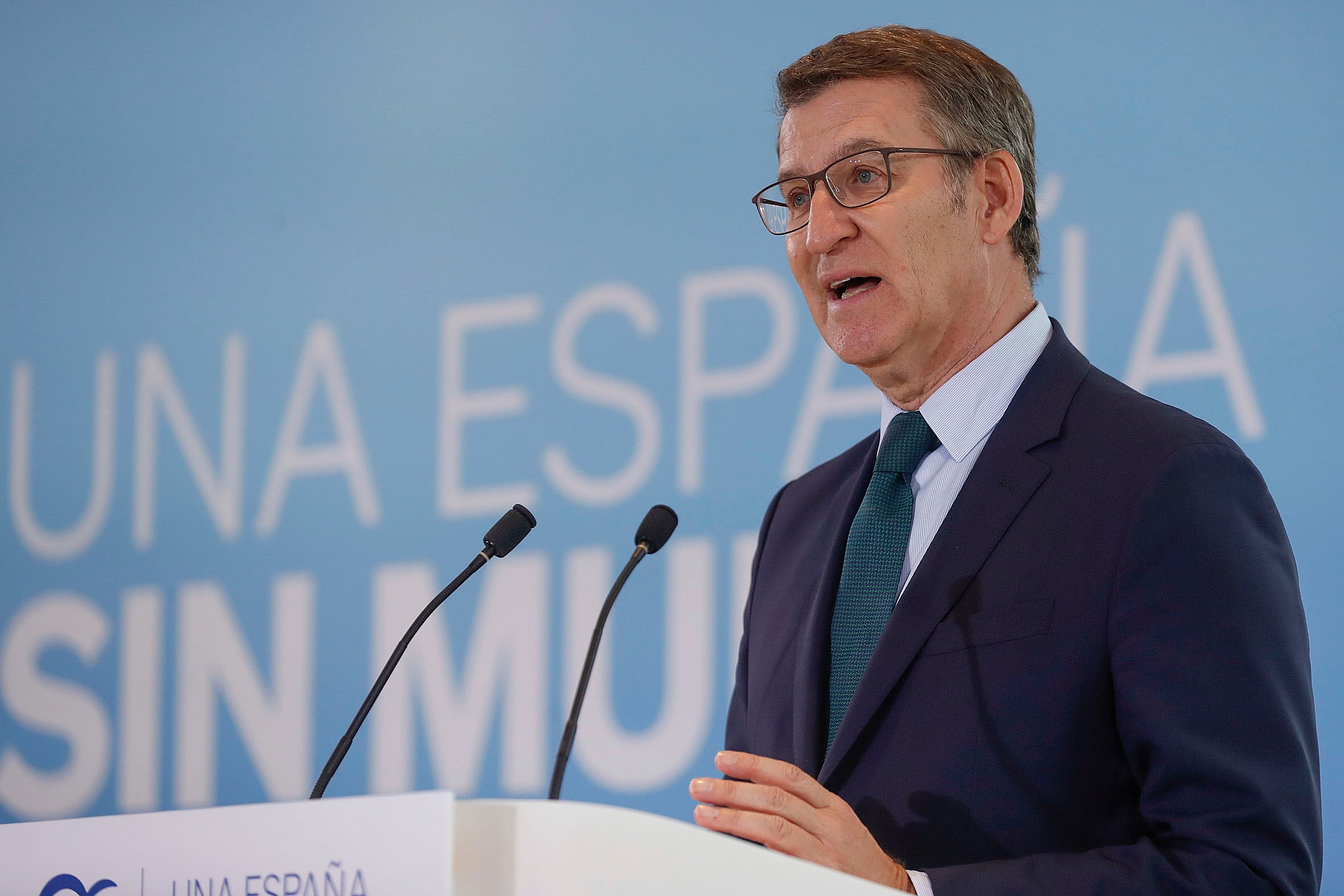 El presidente del Partido Popular, Alberto Núñez Feijóo, hace el balance del año 2023 del PP este jueves.