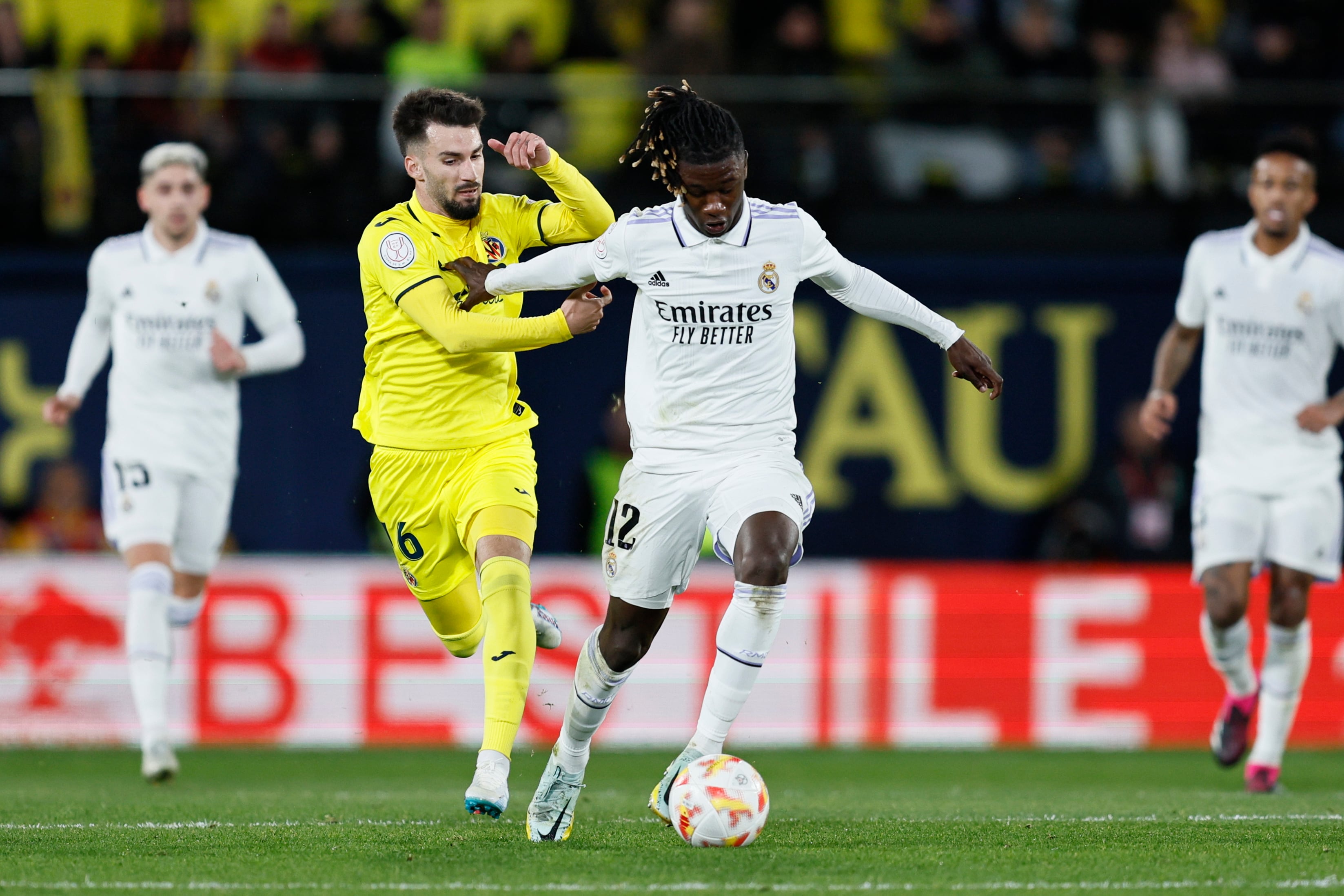 Eduardo Camavinga, en una acción de partido en el Villareal - Real Madrid de Copa del Rey