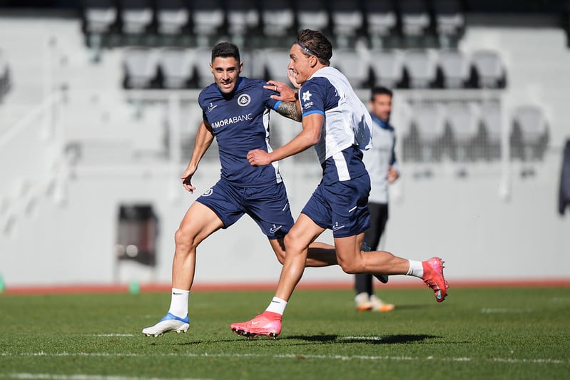 Merquelanz i Petxa, en una sessió d'entrenament de la setmana passada