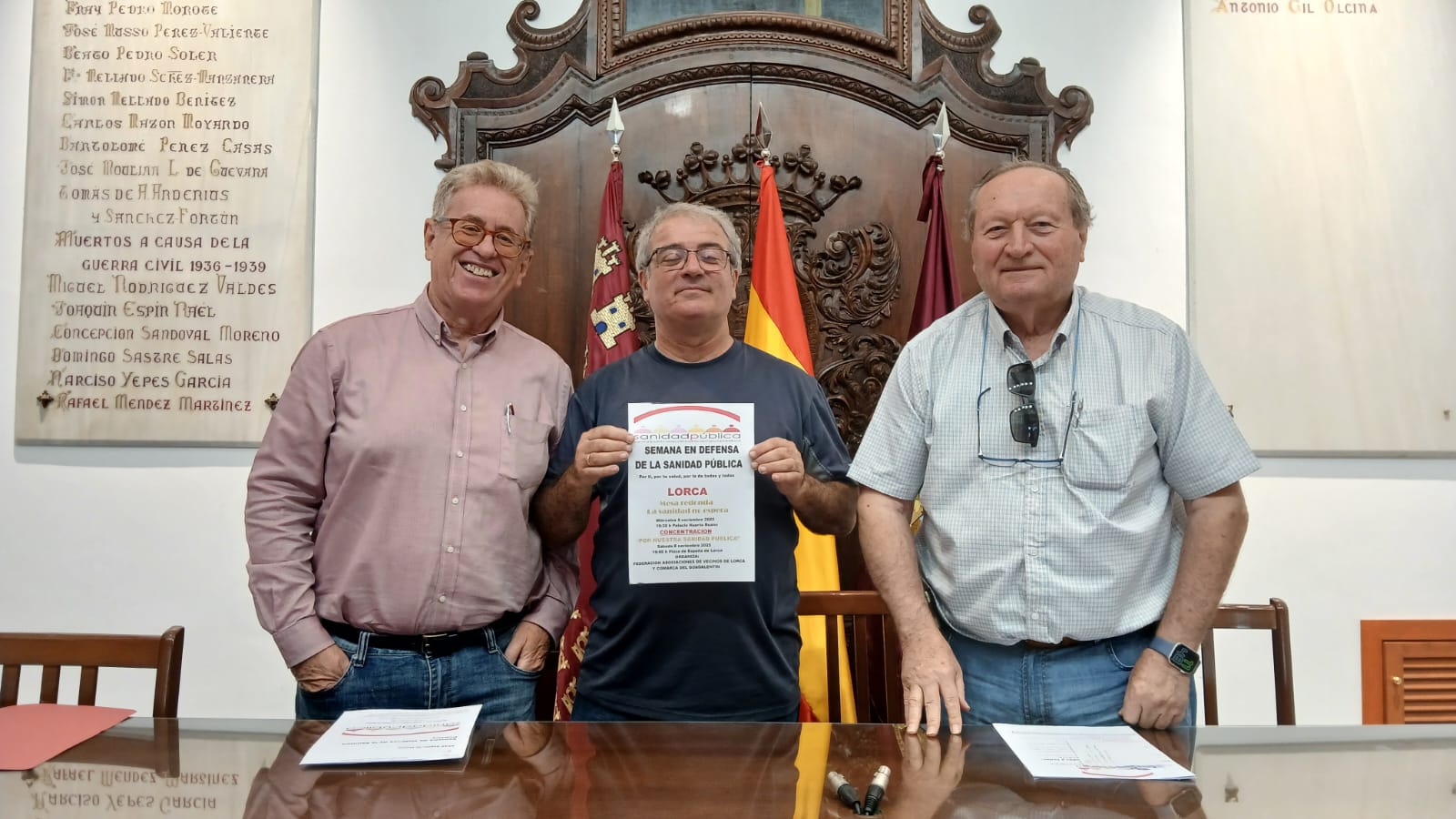 Mario Soler, Pedro García y Miguel Martínez presentan las actividades para conmemorar la semana de la sanidad pública en Lorca