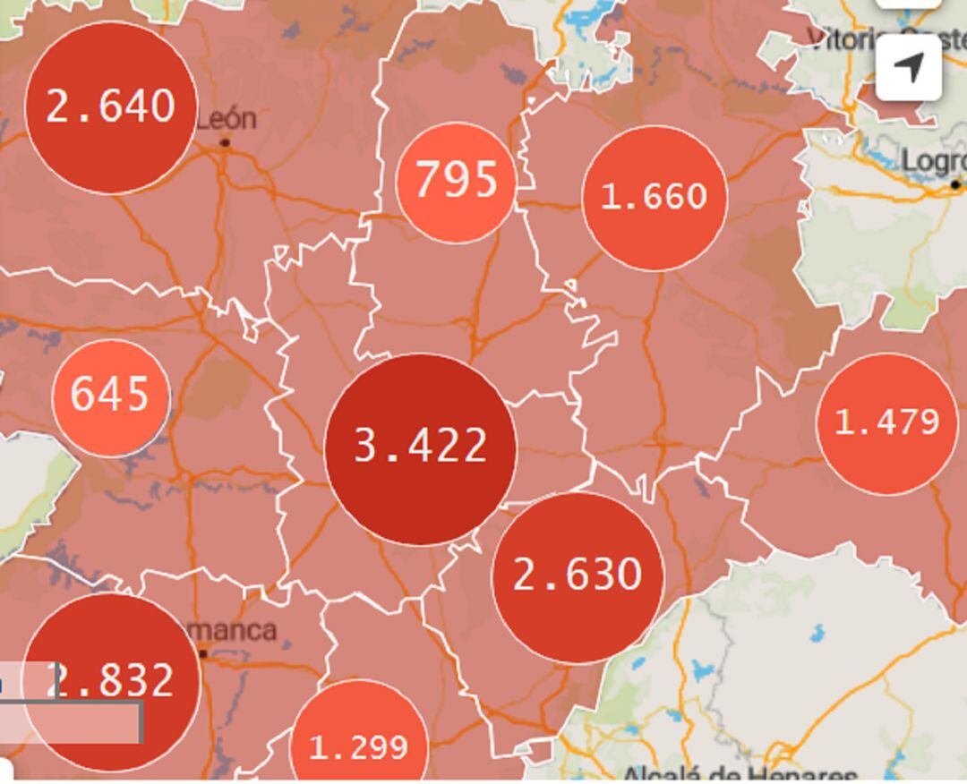 Mapa epidemiológico de positivos por Covid-19 en Castilla y León