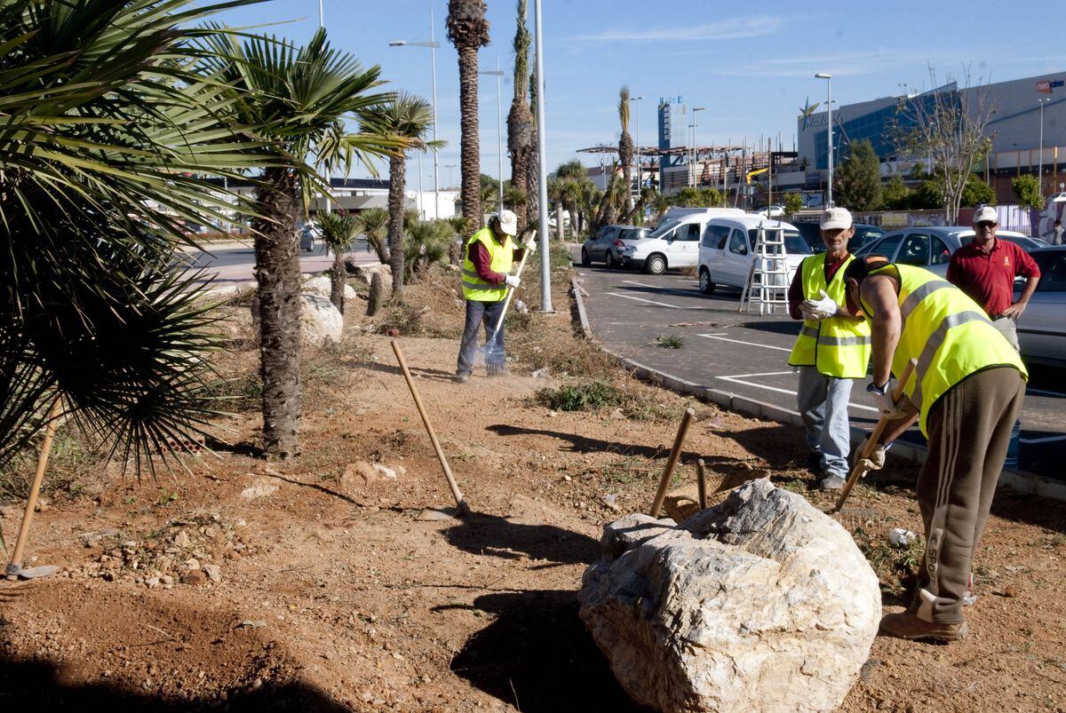 Brigadas de desempleados del SEF que trabajan en Parque y Jardines