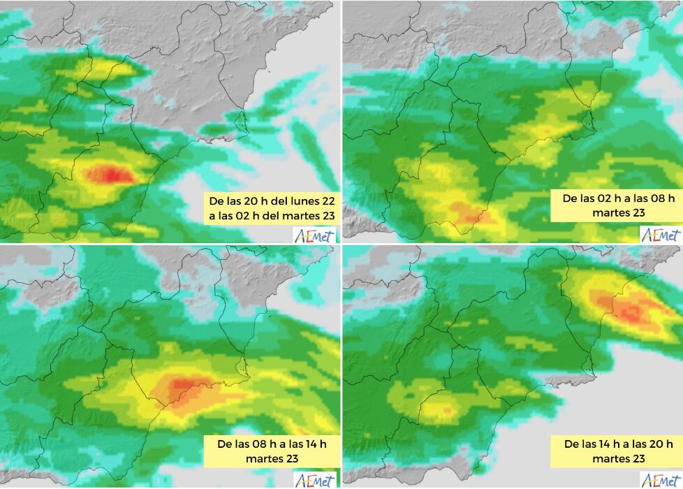 Evolución de la intensidad de las precipitaciones, según modelo Harmonie-Arome.