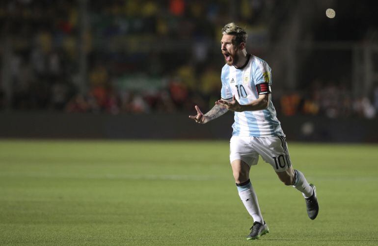 Messi celebra su gol ante Colombia 