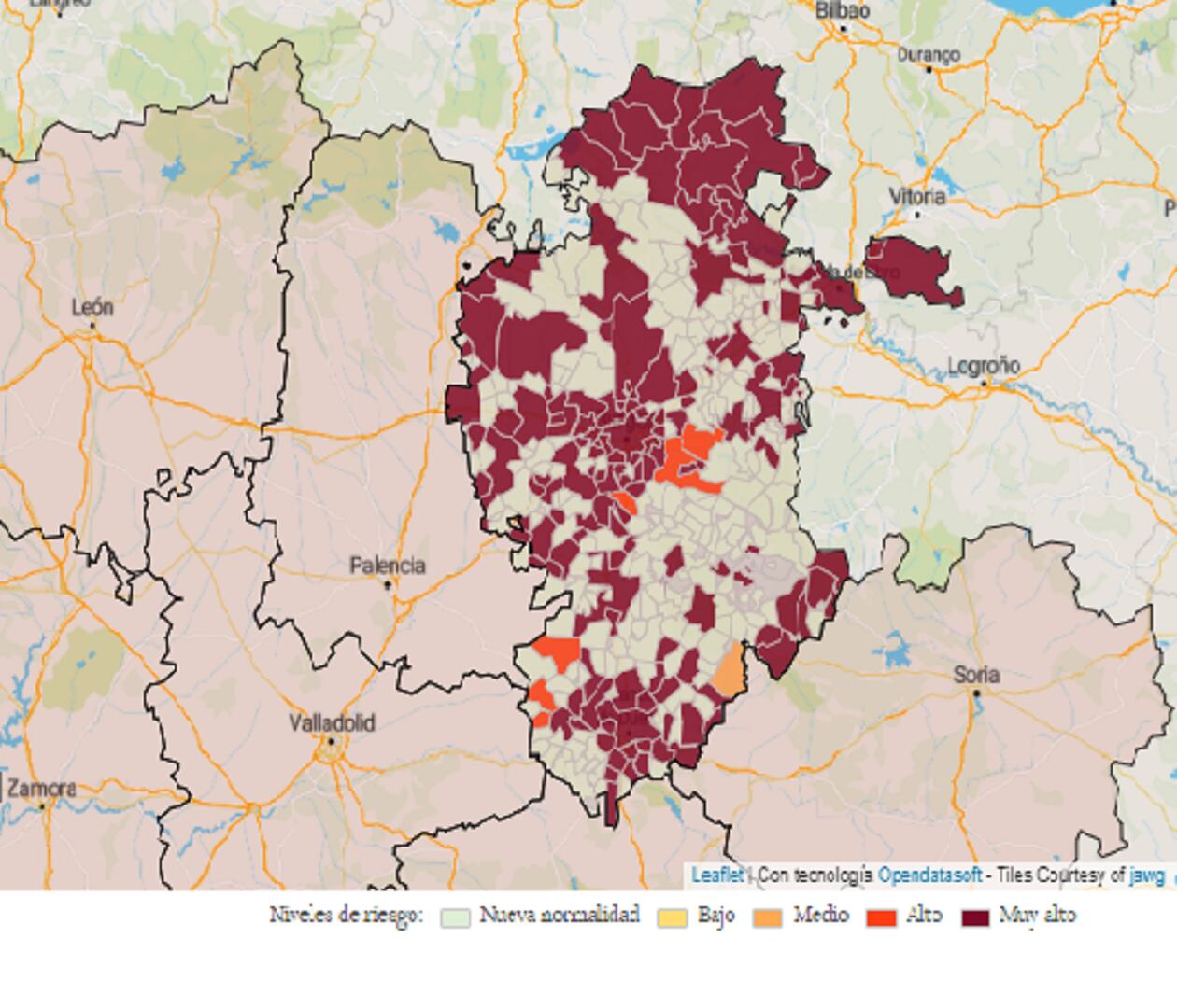 Mapa de la incidencia de la pandemia en la provincia de Burgos a 2 de febrero de 2022