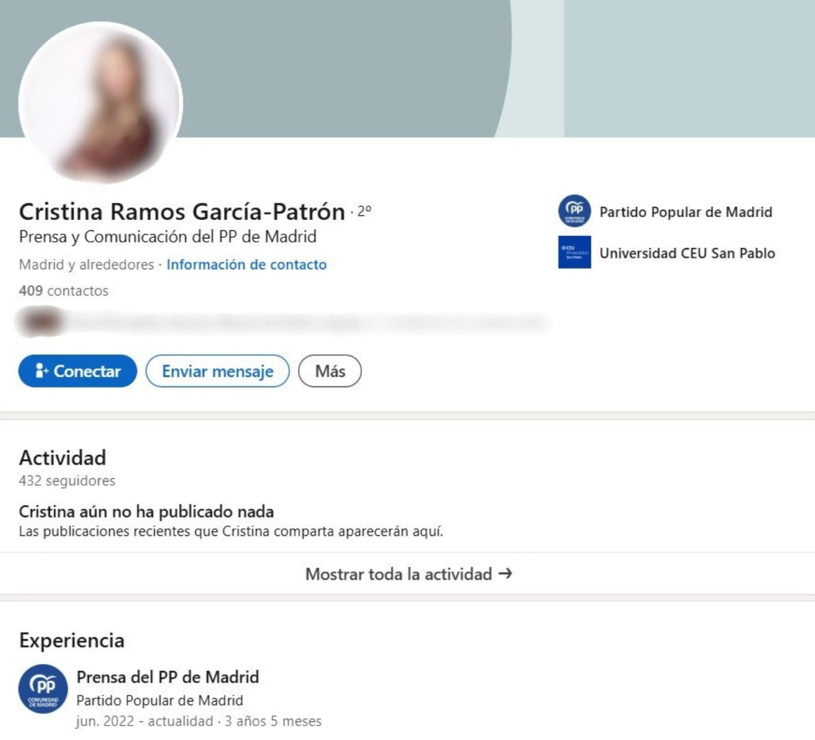 Perfil de LinkedIn de Cristina Ramos García-Patrón