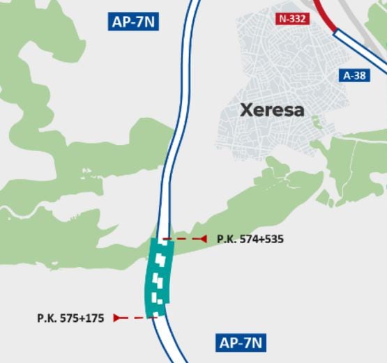 Área de actuación en el túnel de Xeresa