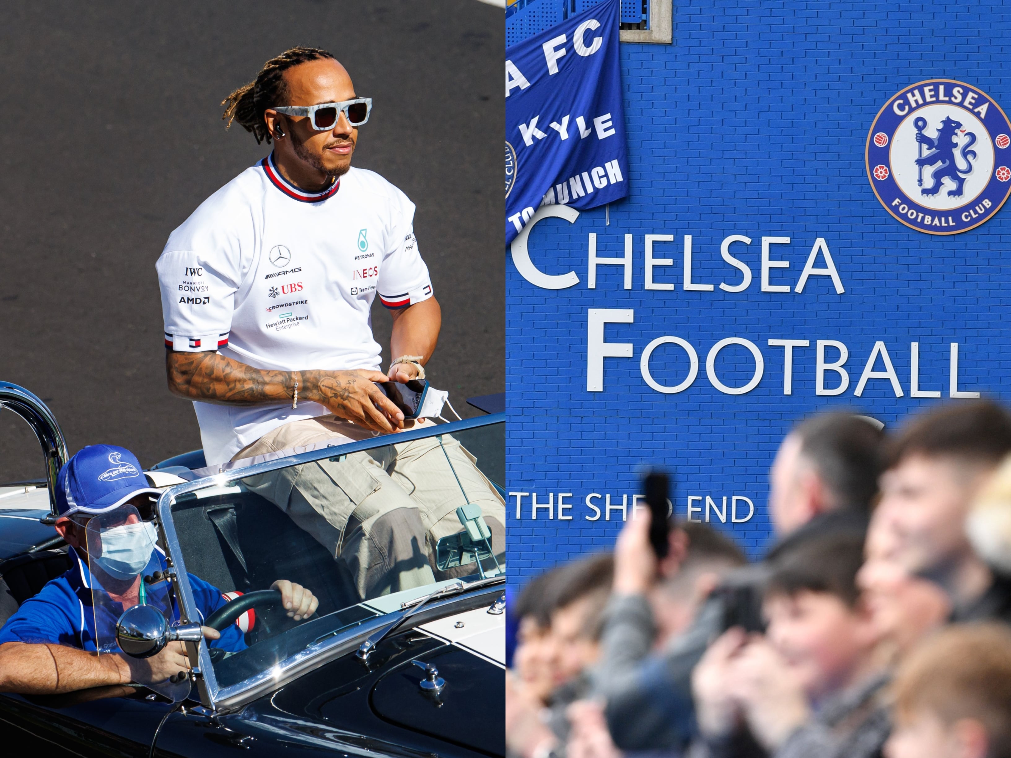 Lewis Hamilton y Stamford Bridge, estadio del Chelsea, repleto de aficionados