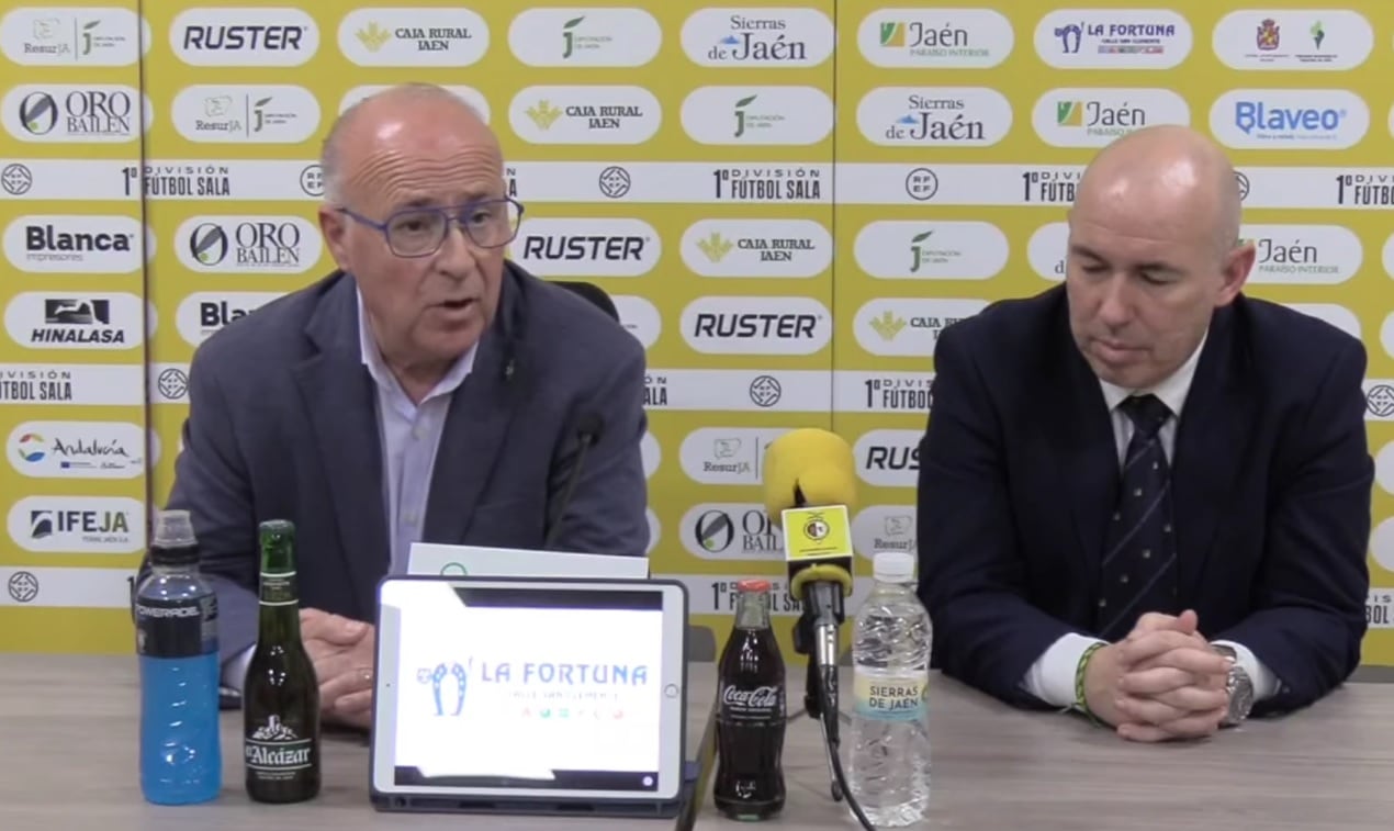 Rueda de prensa del presidente del Jaén Paraíso Interior FS, Germán Aguayo, y Dani Rodríguez, entrenador.