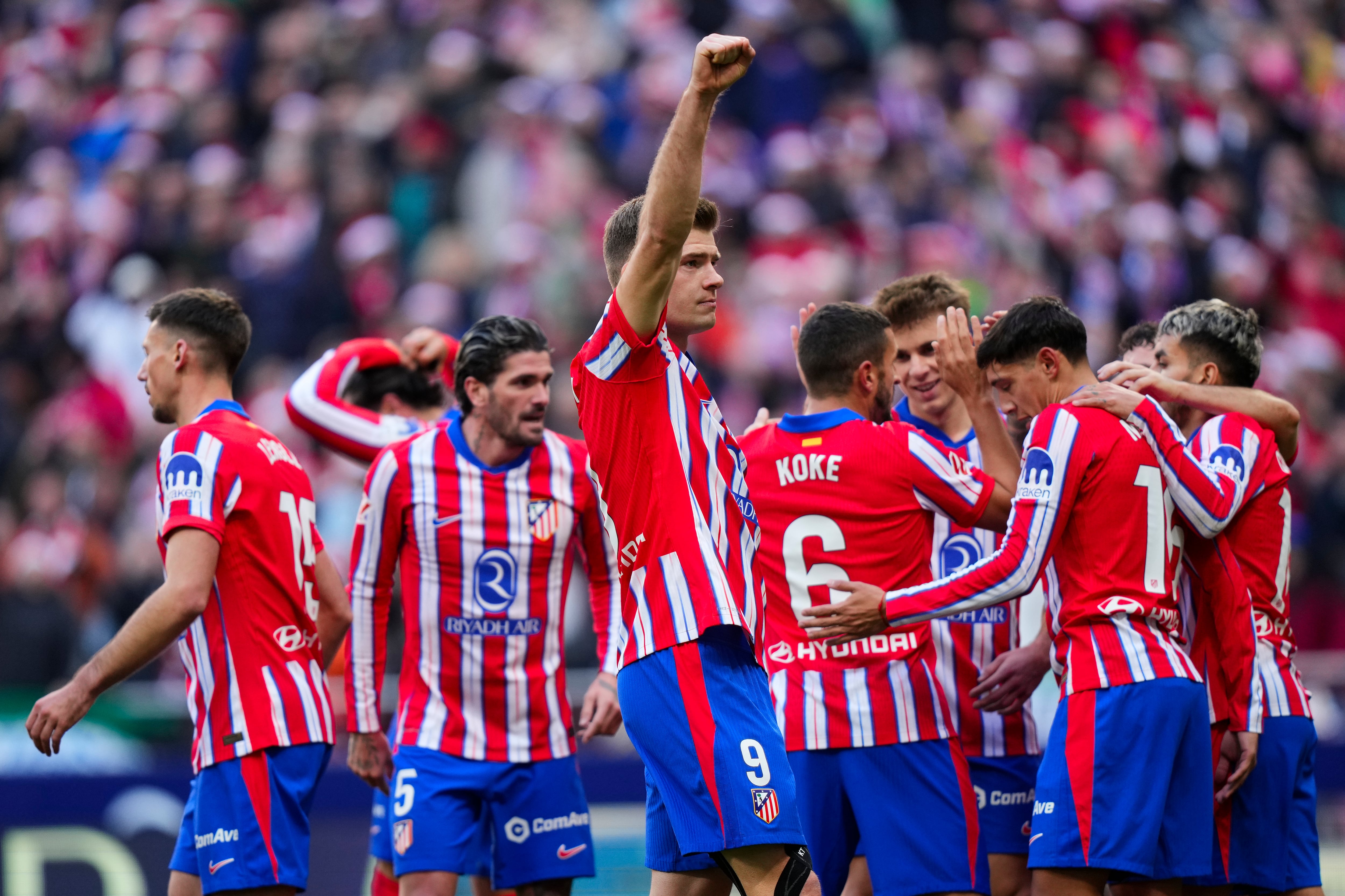 Alexander Sorloth celebra el gol de la victoria del Atlético de Madrid ante el Getafe CF