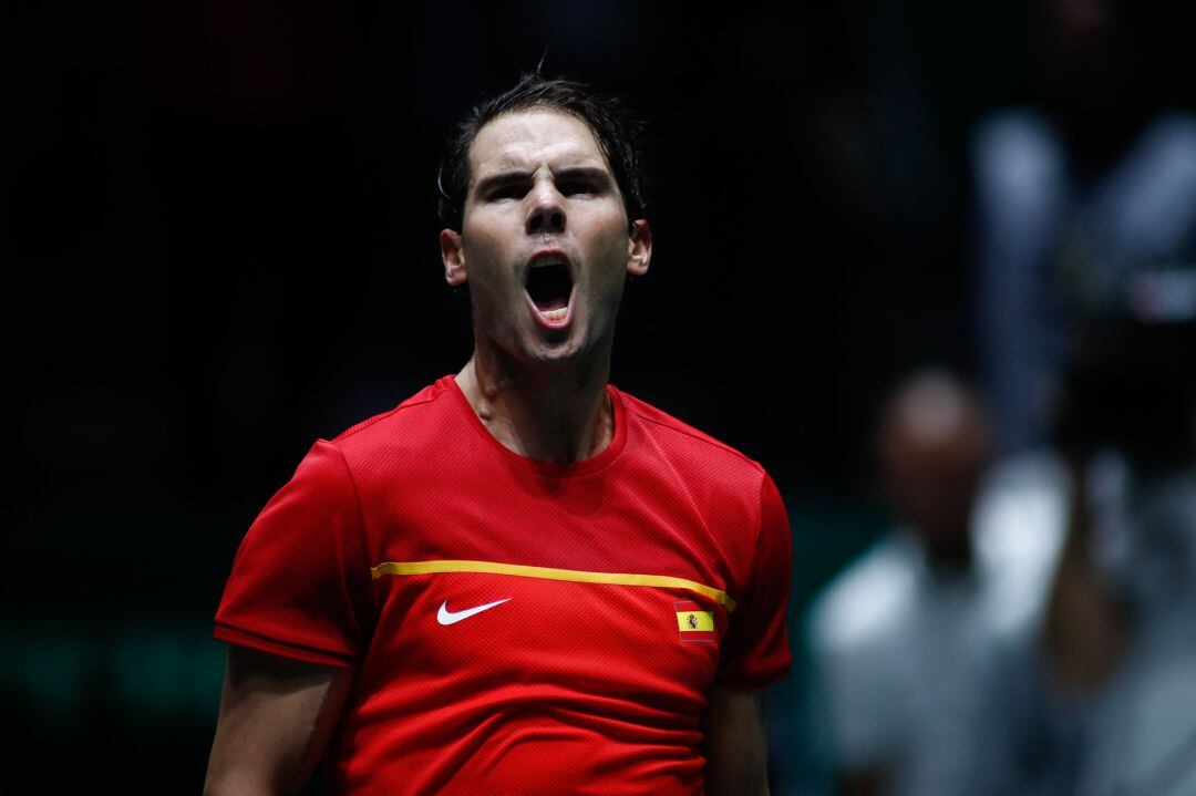 Rafa Nadal celebra su victoria ante el ruso Karen Khachanov.