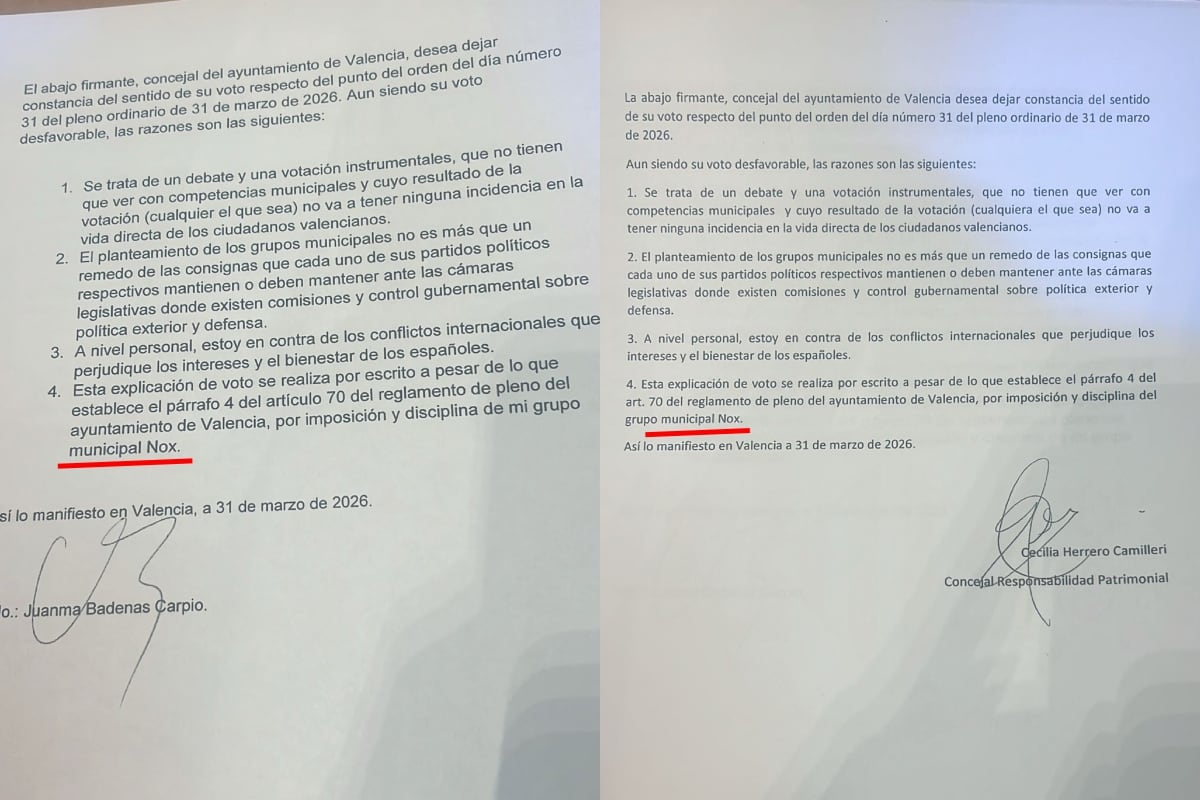 Dos concejales de Vox presentan un escrito para aclarar su posición sobre un punto del pleno que firman como "grupo municipal Nox"