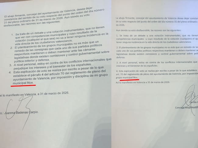 Dos concejales de Vox presentan un escrito para aclarar su posición sobre un punto del pleno que firman como "grupo municipal Nox"