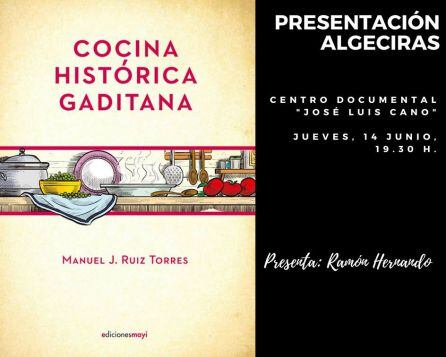 invitación a la presentación del libro "Cocina histórica gaditana" de Manuel J.Ruiz Torres