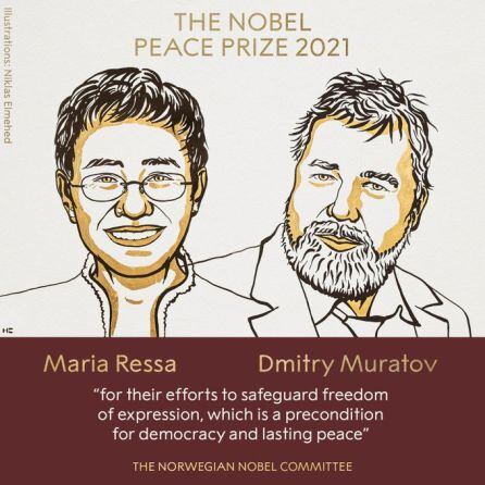 Maria Ressa y Dmitry Muratov, los dos periodistas ganadores del Premio Nobel de la Paz 2021.