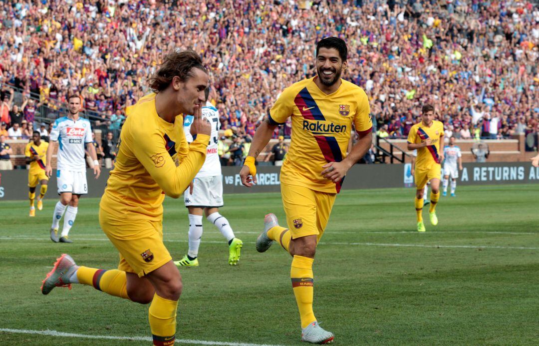 Griezmann celebra su primer gol con el Barça