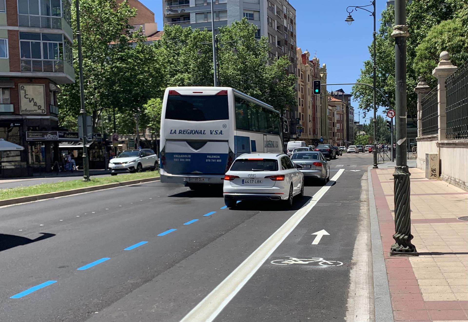 Uno de los nuevos tramos de carril bici unidereccional señalizados en el paseo del Hospital Militar de Valladolid. - EUROPA PRESS