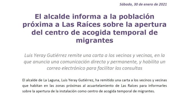 Carta del alcalde de La Laguna a sus vecinos